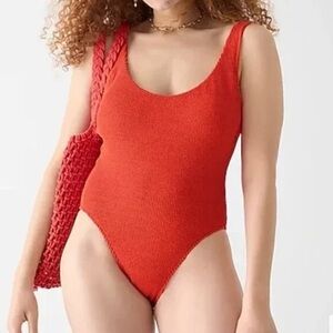 J Crew Scrunchie Classic Scoopneck One Piece in Vibrant Red Color Size 18
